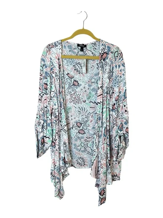 Torrid Women's White Paisley Gauze Roll Tab Sleeve Open Front Kimono Size 2X - Picture 4 of 9